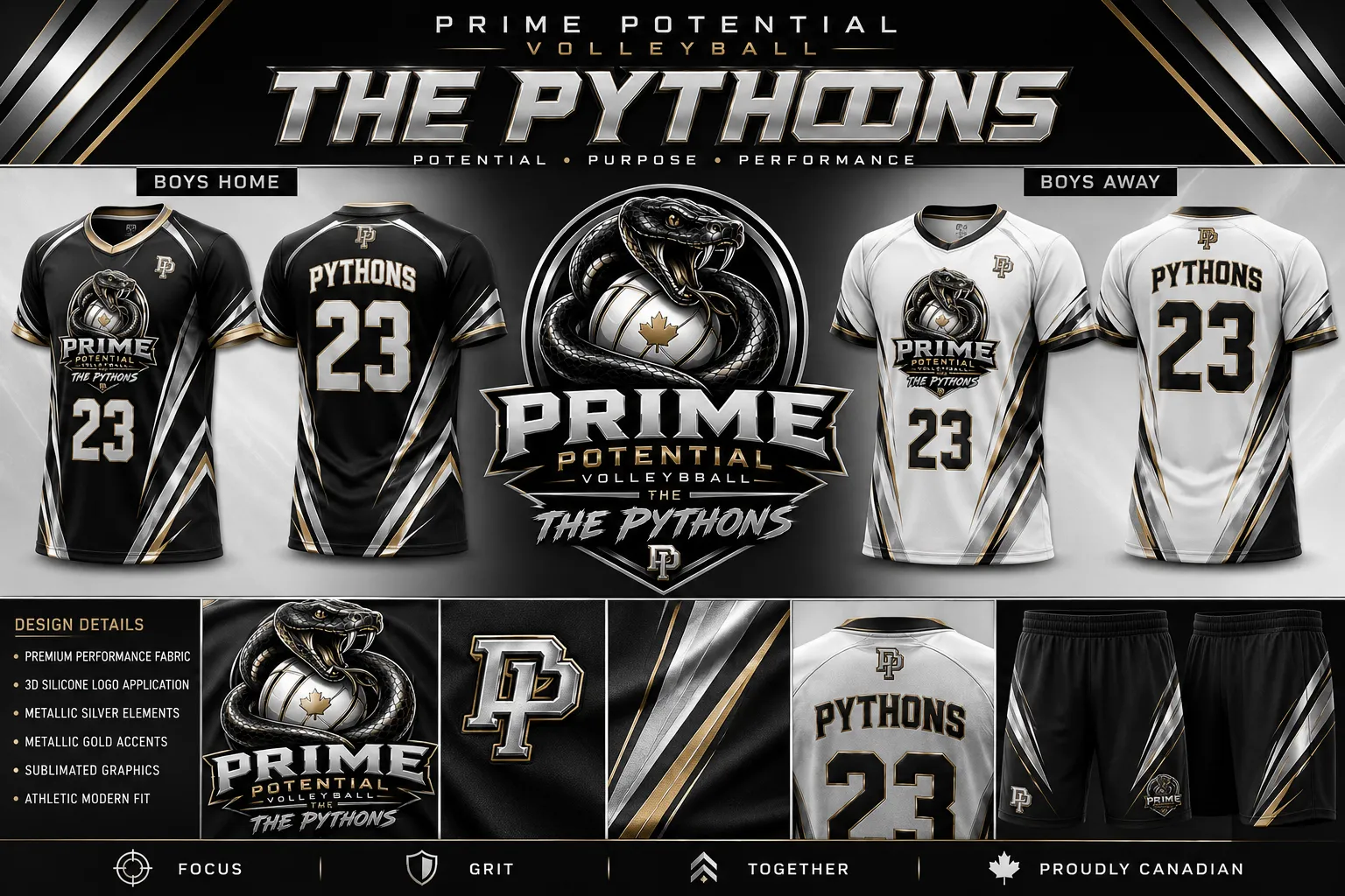 Prime Pythons boys uniform concepts — home and away